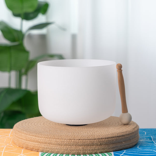 432hz 10 inch Quartz Crystal Singing Bowl Pure White D Note