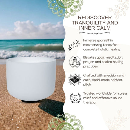 432hz 11 inch Quartz Crystal Singing Bowl Pure White D Note