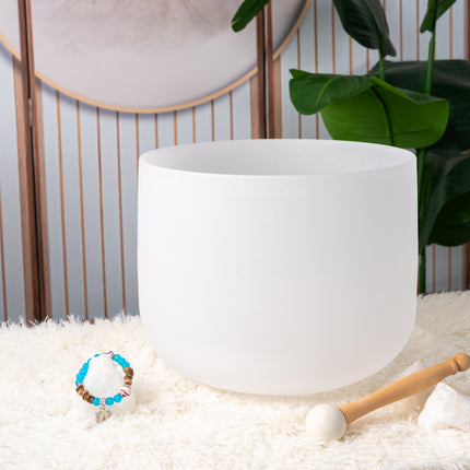 432hz 11 inch Quartz Crystal Singing Bowl Pure White D Note