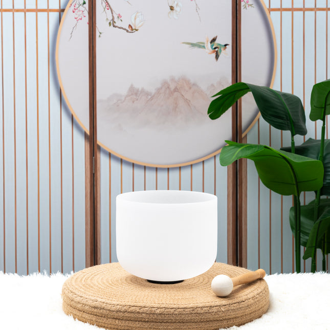 432hz 8 inch Quartz Crystal Singing Bowl Pure White E Note
