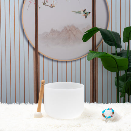 432hz 8 inch Quartz Crystal Singing Bowl Pure White D Note