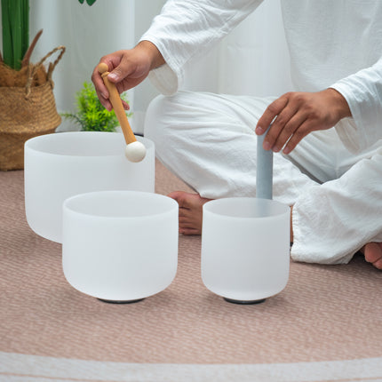 432hz 7.9.11inch Quartz Crystal Singing Bowl Pure White set of 3