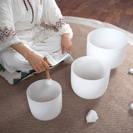 432hz 7.9.11inch Quartz Crystal Singing Bowl Pure White set of 3