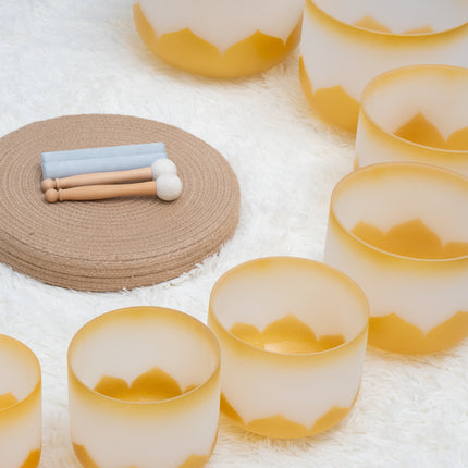 432hz Quartz Crystal Singing Bowl Gold Lotus Design set of 7