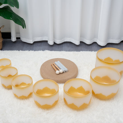 432hz Quartz Crystal Singing Bowl Gold Lotus Design set of 7