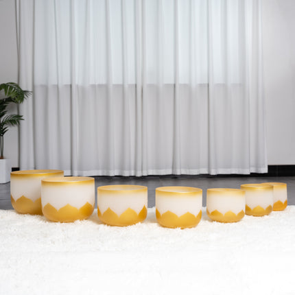 432hz Quartz Crystal Singing Bowl Gold Lotus Design set of 7