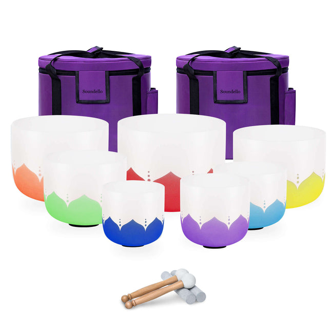 432hz Quartz Crystal Singing Bowl Lotus Color set of 7