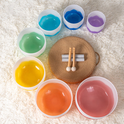 432hz Quartz Crystal Singing Bowl Lotus Color set of 7