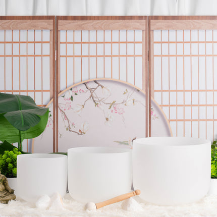 432hz 8.10.12inch Quartz Crystal Singing Bowl Pure White set of 3