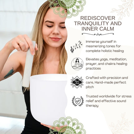 432hz 8 inch Quartz Crystal Singing Bowl Pure White G Note