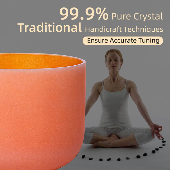 432hz 8 inch Quartz Crystal Singing Bowl Colored D Note with Carrying Case