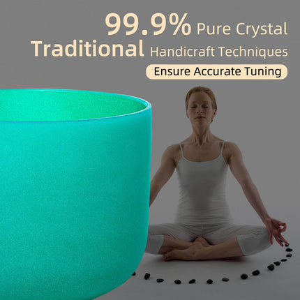 432hz 8 inch Quartz Crystal Singing Bowl Colored F Note with Carrying Case