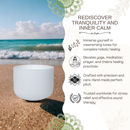 432hz 9 inch Quartz Crystal Singing Bowl Pure White F Note
