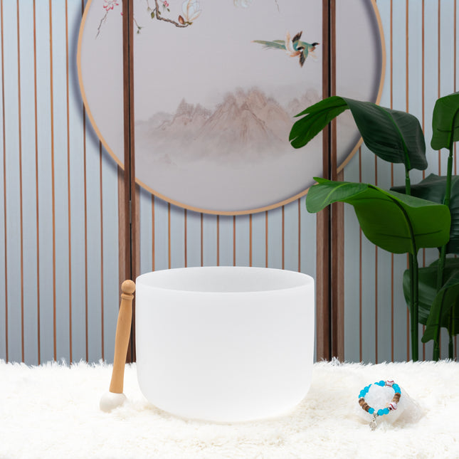 432hz 9 inch Quartz Crystal Singing Bowl Pure White F Note