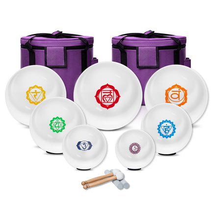 432hz Quartz Crystal Singing Bowl Chakra Symbol Design set of 7