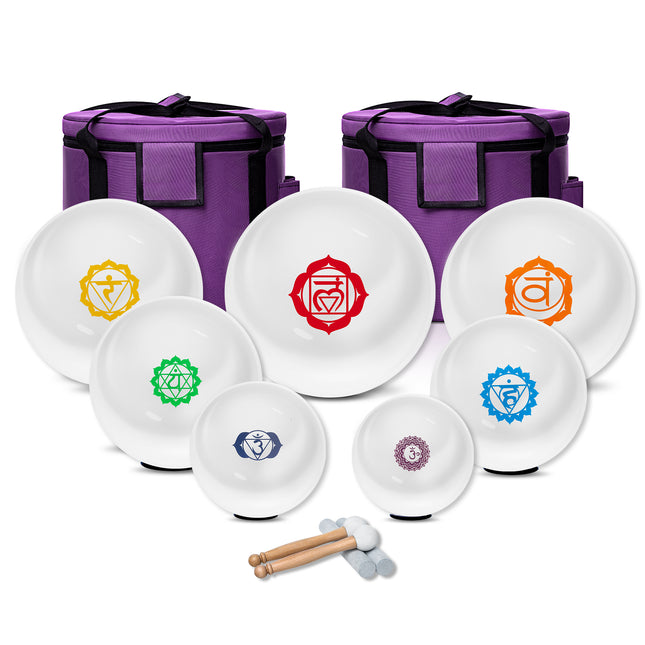432hz Quartz Crystal Singing Bowl Chakra Symbol Design set of 7
