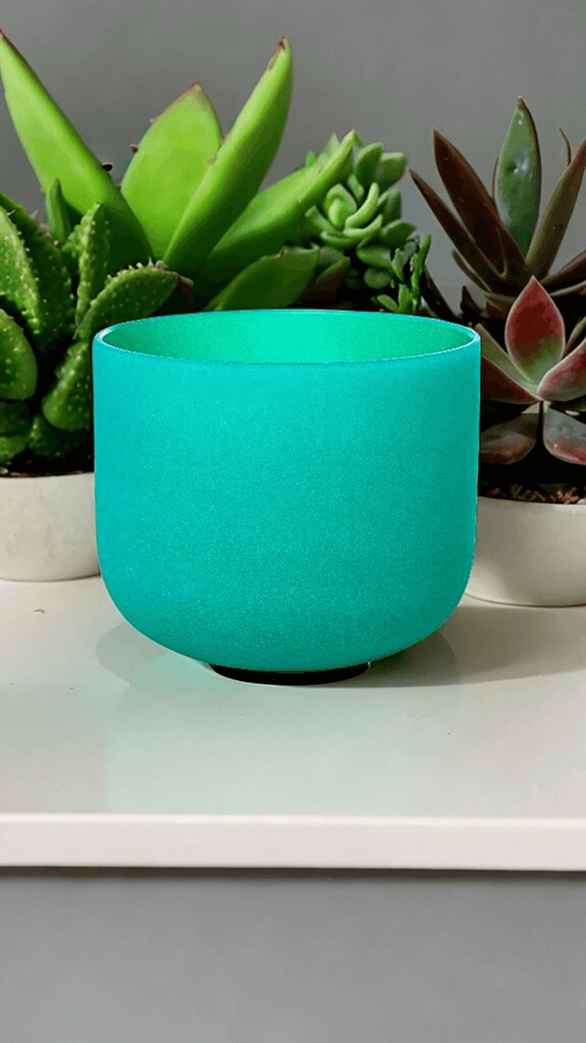 432hz 8 inch Quartz Crystal Singing Bowl Colored F Note with Carrying Case