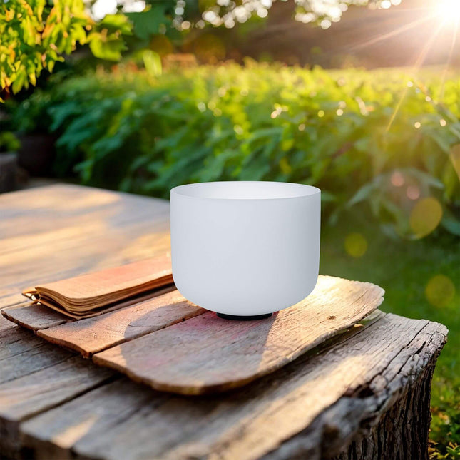 432hz 8 inch Quartz Crystal Singing Bowl Pure White F Note with Carrying Case