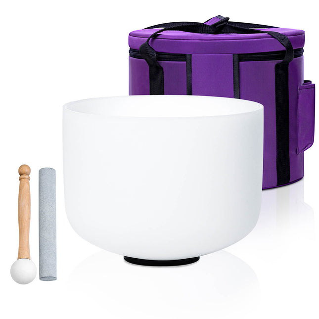 432hz 8 inch Quartz Crystal Singing Bowl Pure White G Note with Carrying Case