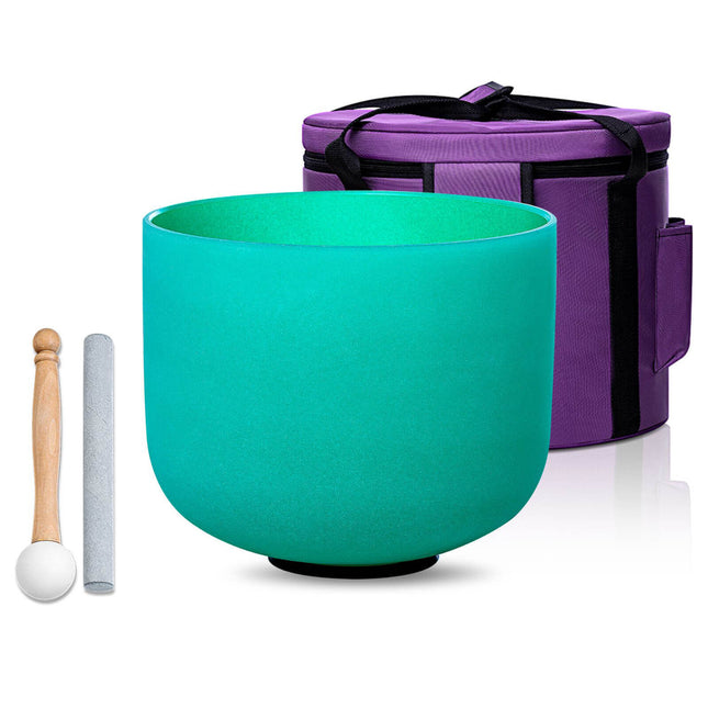 432hz 8 inch Quartz Crystal Singing Bowl Colored F Note with Carrying Case
