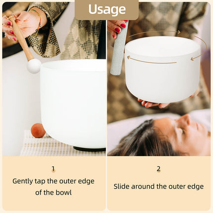 432hz 8 inch Quartz Crystal Singing Bowl Pure White F Note with Carrying Case