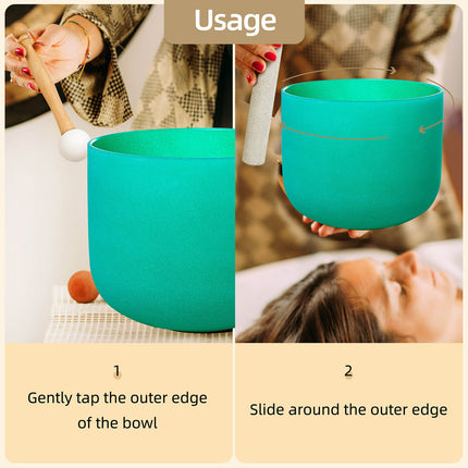432hz 8 inch Quartz Crystal Singing Bowl Colored F Note with Carrying Case